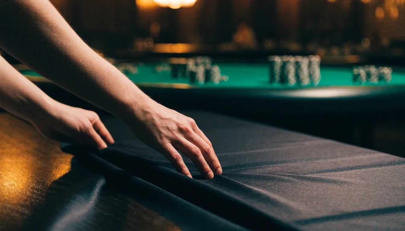Przygotowana loża VIP przed przyjściem grupy, nakryty stół i stolik pokerowy w tle