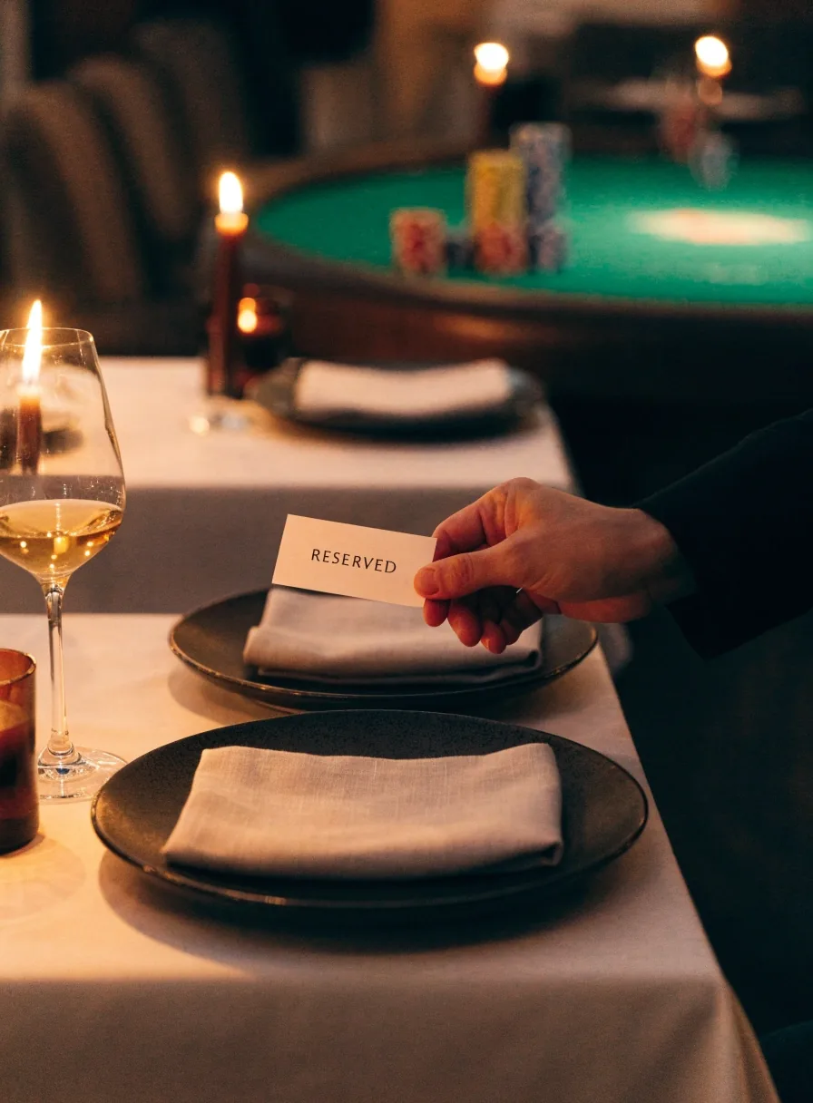 Nakryty stolik w restauracji Dom Smolna przygotowany na wieczorną rezerwację