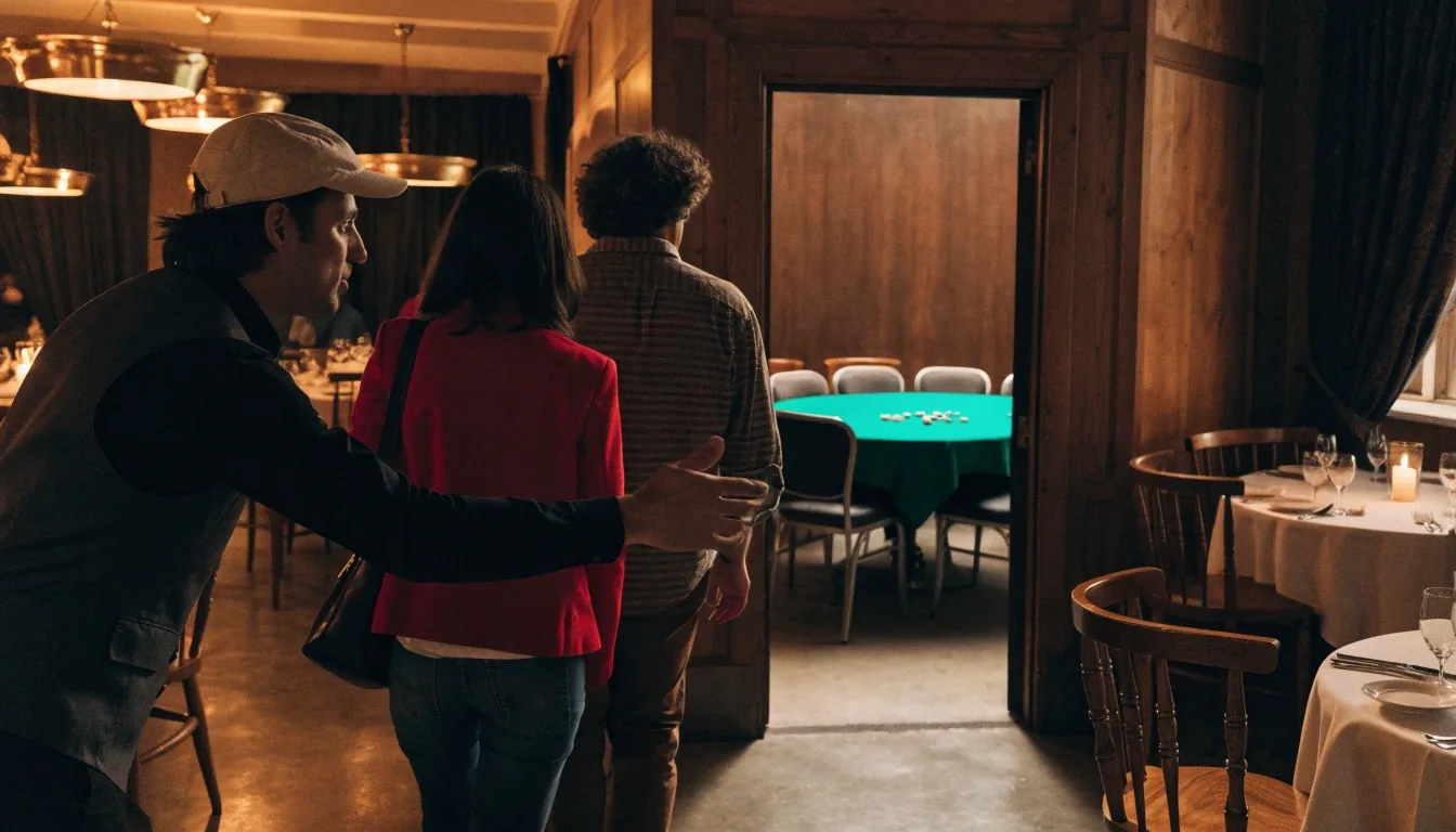 Strefa gry z profesjonalnymi stołami pokerowymi i strefą lounge